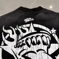 Roughplay Lightning Muscle Car Distressed Black Graphic Tee