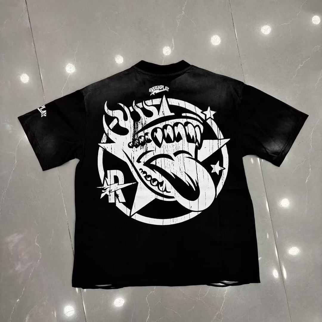 Roughplay Lightning Muscle Car Distressed Black Graphic Tee