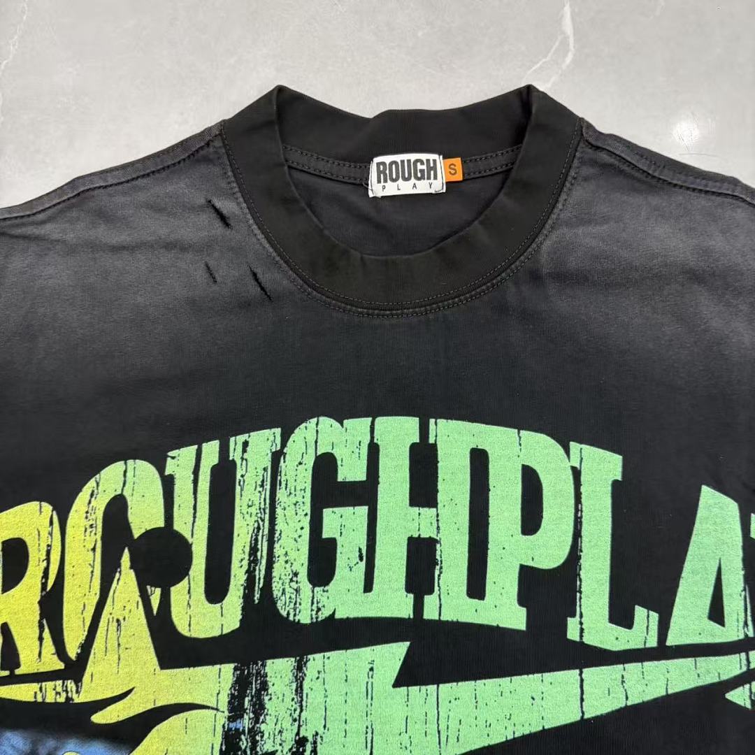 Roughplay Lightning Muscle Car Distressed Black Graphic Tee