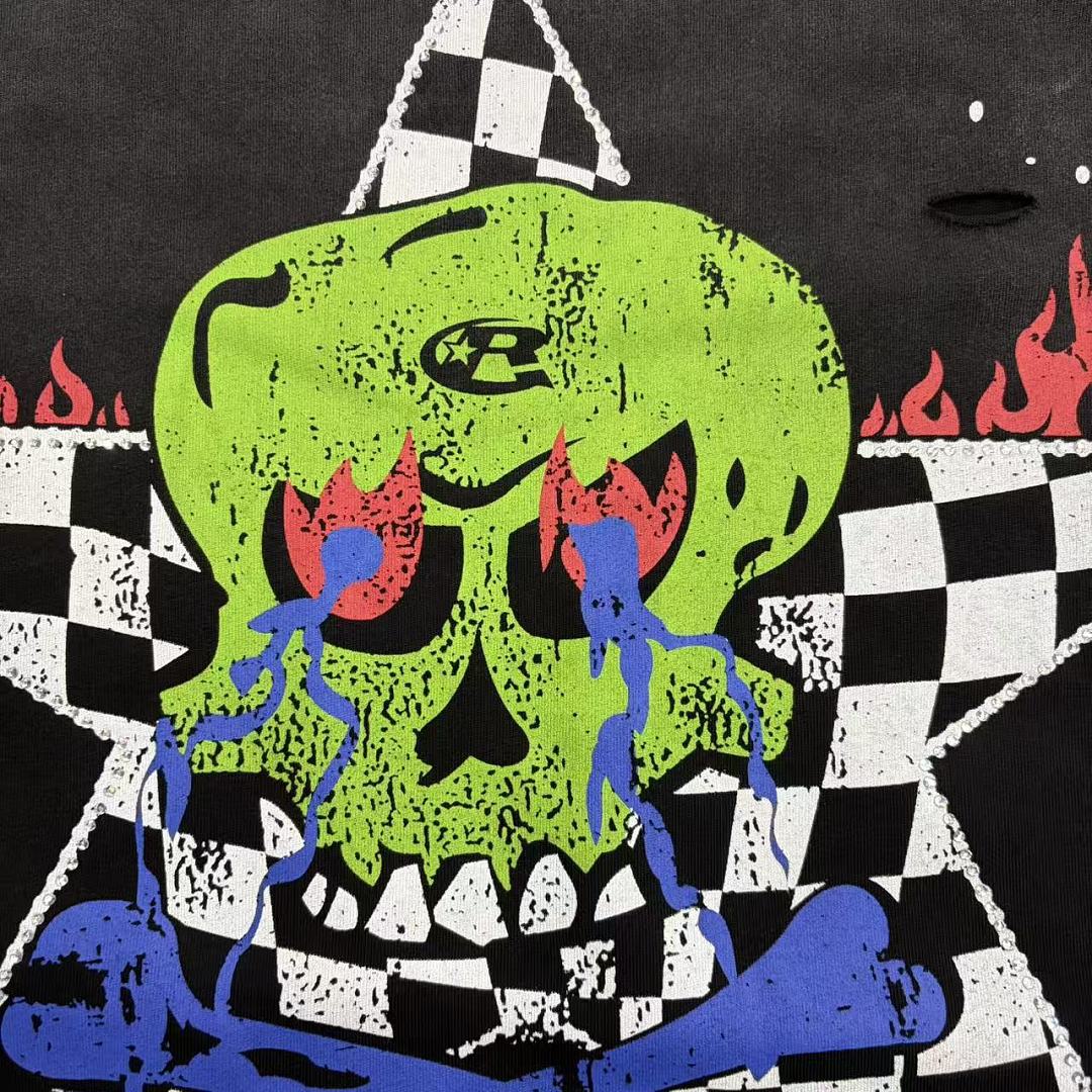 Roughplay Skull Star Flame Distressed Graphic Tee