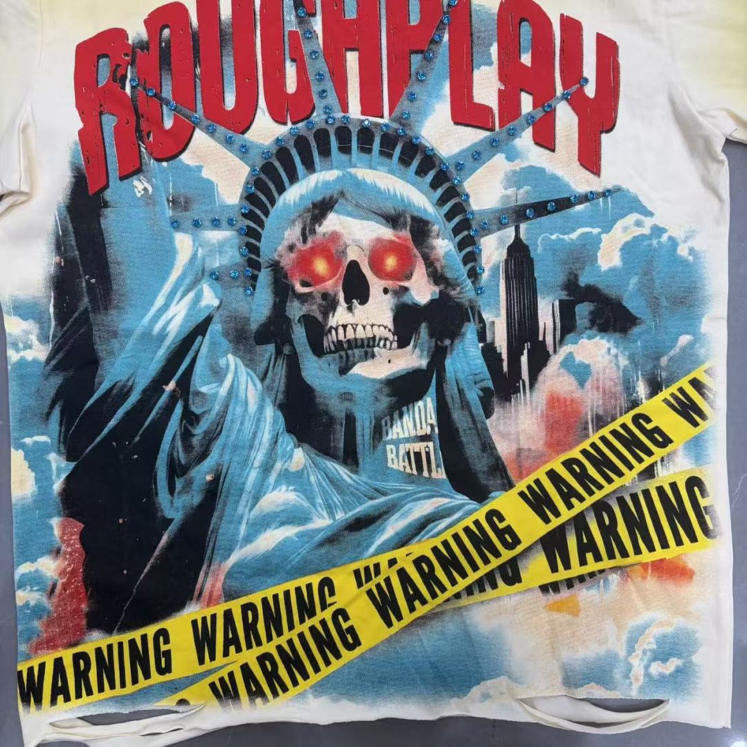 Roughplay Skull Liberty "WARNING" Oversized Graphic Tee