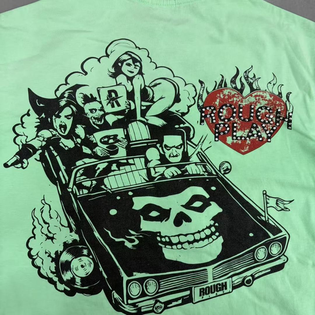 Roughplay Art Dept Collage Neon Green Distressed Tee
