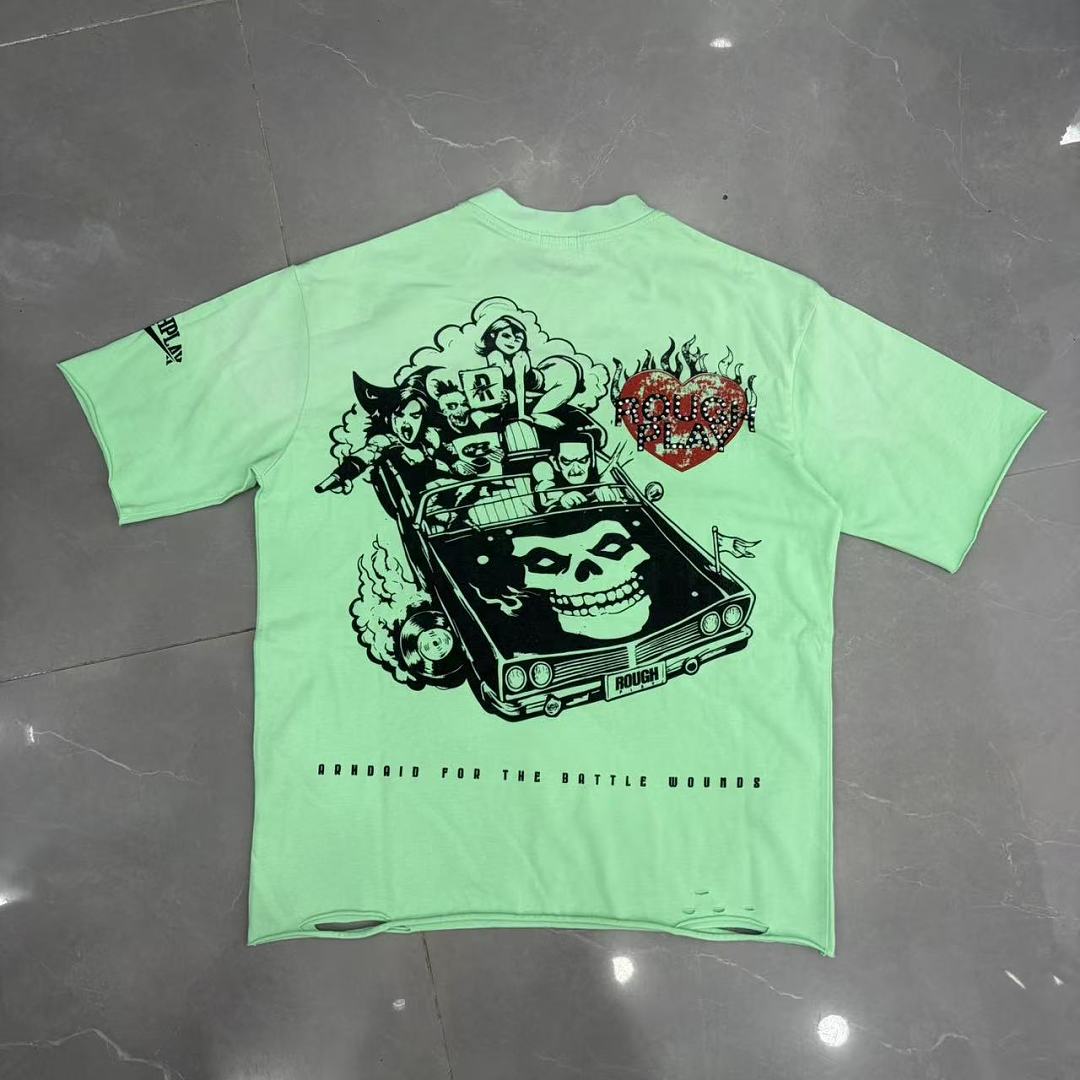 Roughplay Art Dept Collage Neon Green Distressed Tee