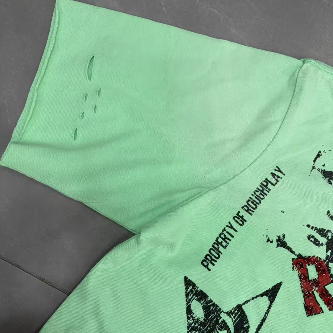 Roughplay Art Dept Collage Neon Green Distressed Tee