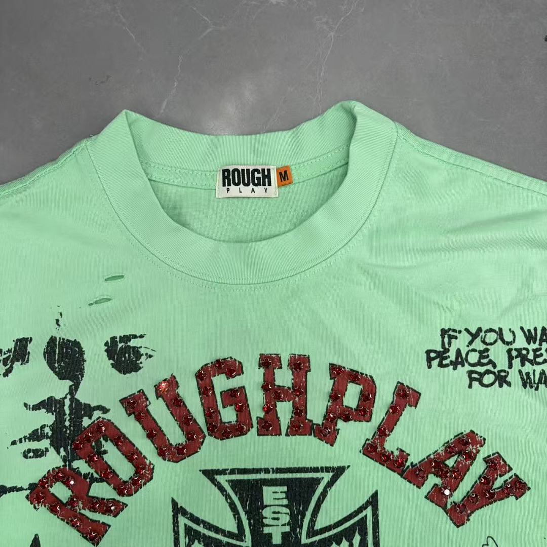 Roughplay Art Dept Collage Neon Green Distressed Tee