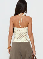 Bon Bon Tie Neck Top Yellow / Brown Polka