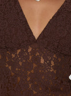 Aydinn Lace Plunge Neck Top Brown