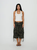Renara Halter Ribbed Button Top White