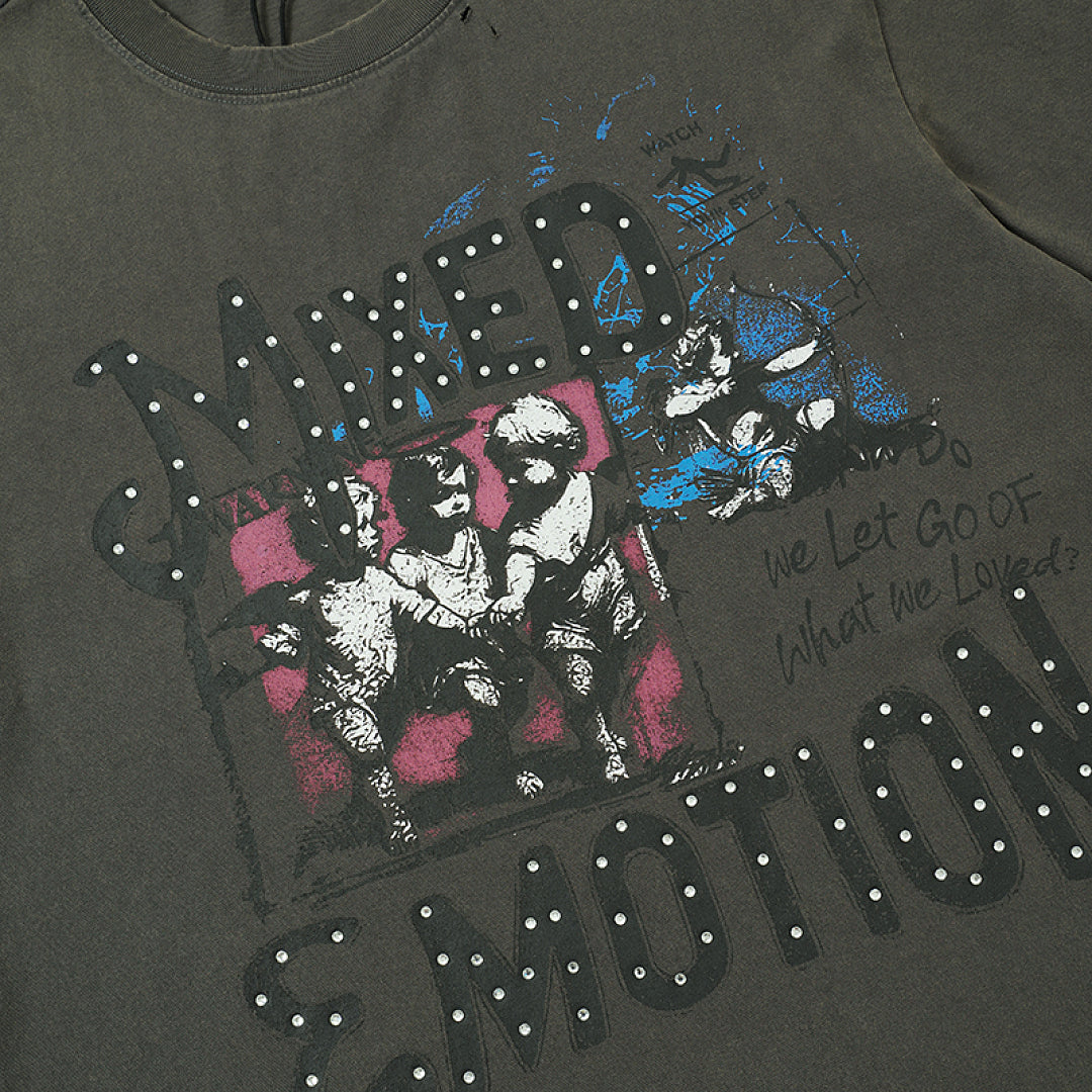 MIXED EMOTION Dark Grey Cross Graphic  T-Shirt