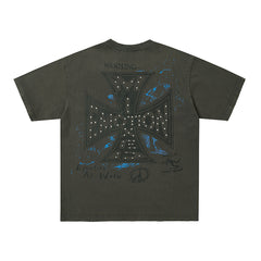 MIXED EMOTION Dark Grey Cross Graphic  T-Shirt