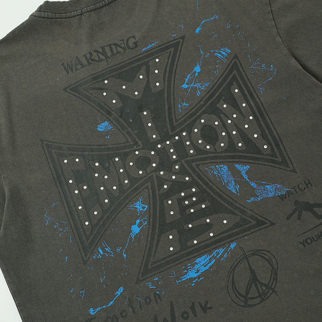 MIXED EMOTION Dark Grey Cross Graphic  T-Shirt