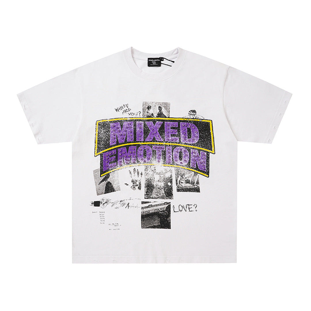 MIXED EMOTION Collage Purple Logo Graphic T‑Shirt