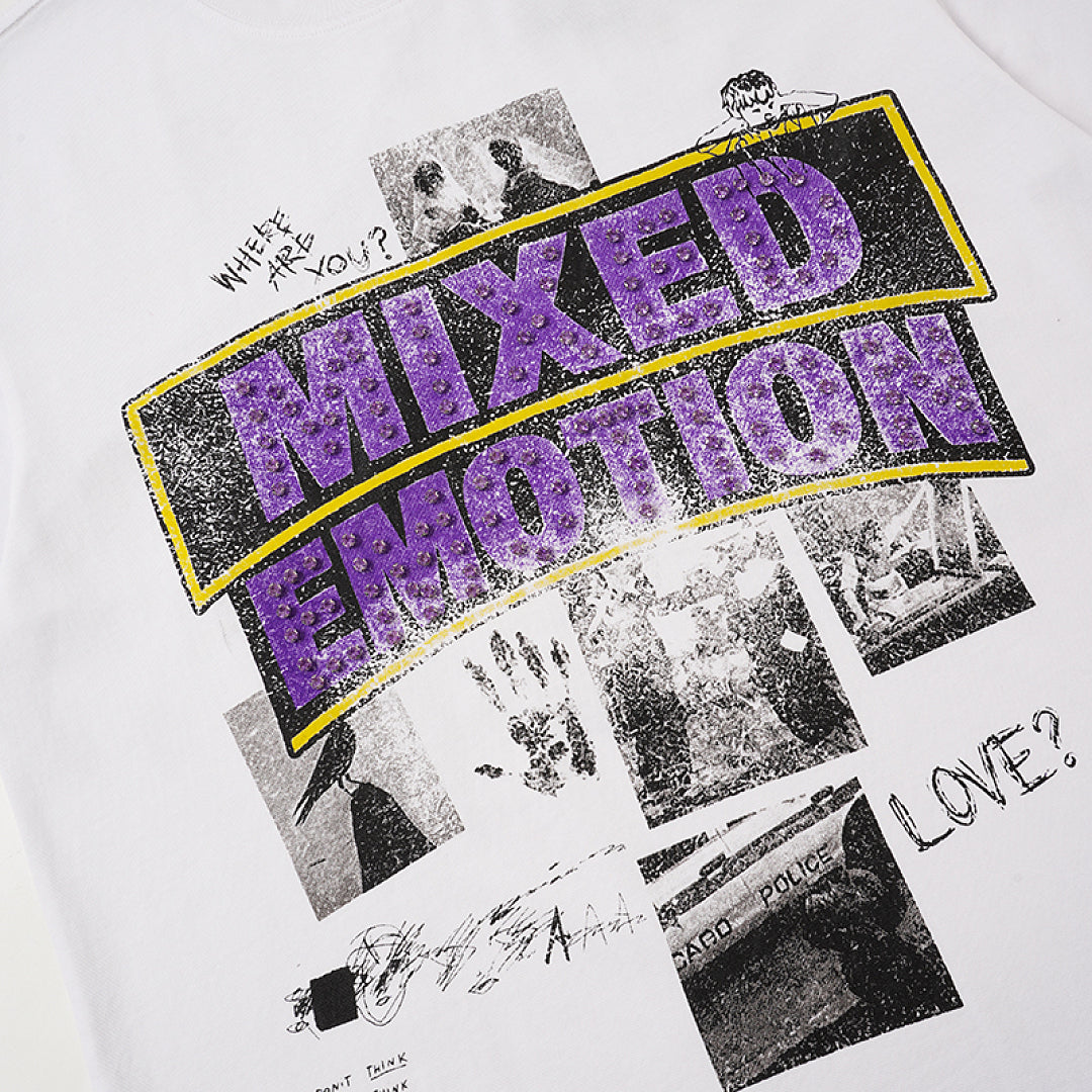 MIXED EMOTION Collage Purple Logo Graphic T‑Shirt
