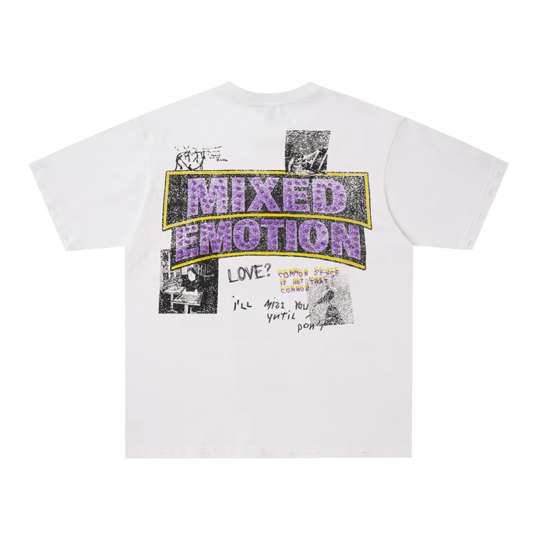 MIXED EMOTION Collage Purple Logo Graphic T‑Shirt