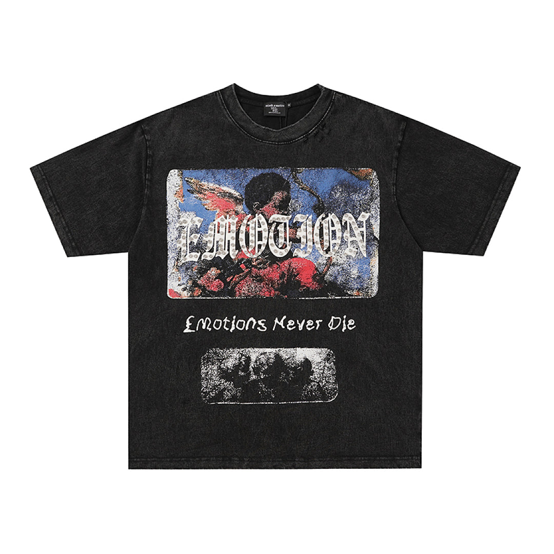 MIXED EMOTION Print Vintage Portrait Graphic T‑Shirt