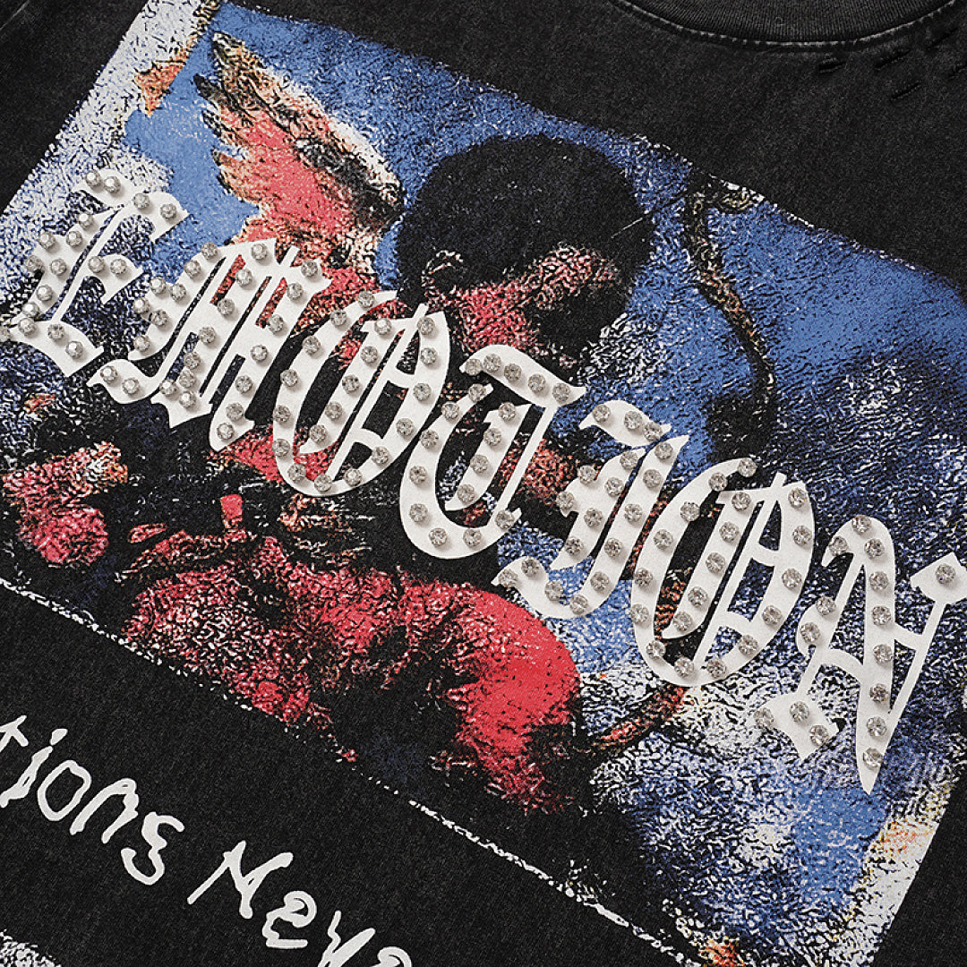 MIXED EMOTION Print Vintage Portrait Graphic T‑Shirt