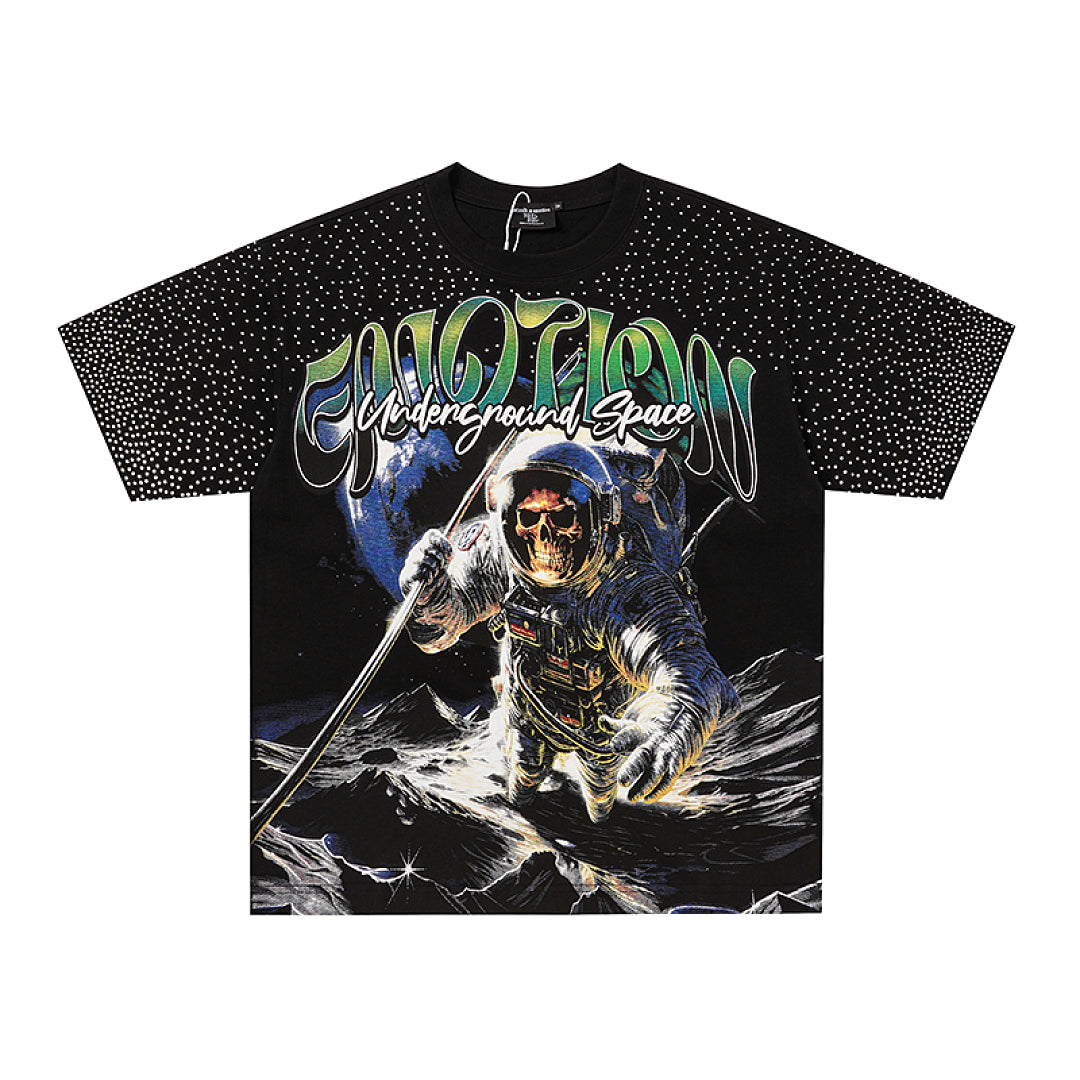 MIXED EMOTION Black Colorful Scene Gothic Letter  T‑Shirt