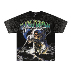 MIXED EMOTION Black Colorful Scene Gothic Letter  T‑Shirt