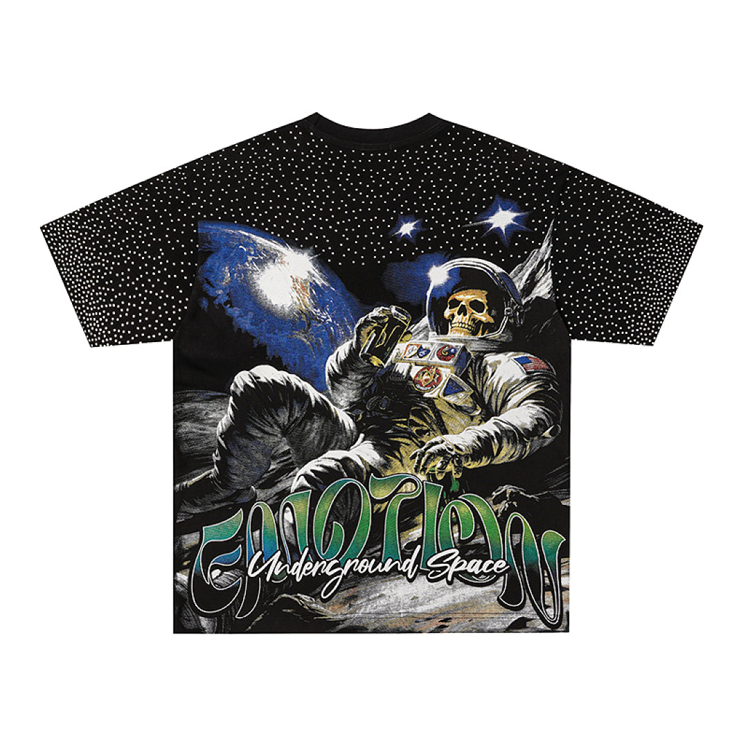 MIXED EMOTION Black Colorful Scene Gothic Letter  T‑Shirt