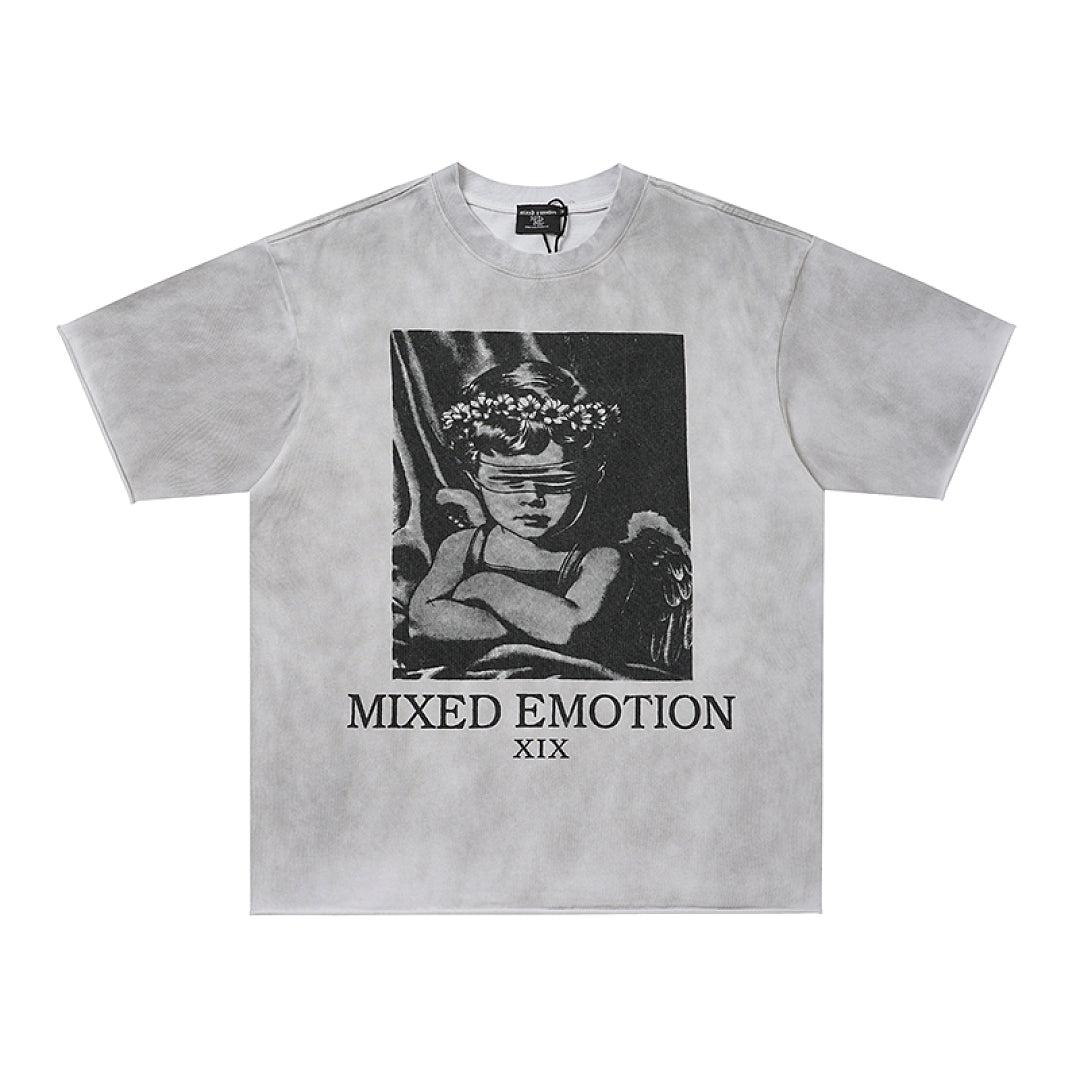 MIXED EMOTION Heather Grey Portrait Box Graphic T‑Shirt
