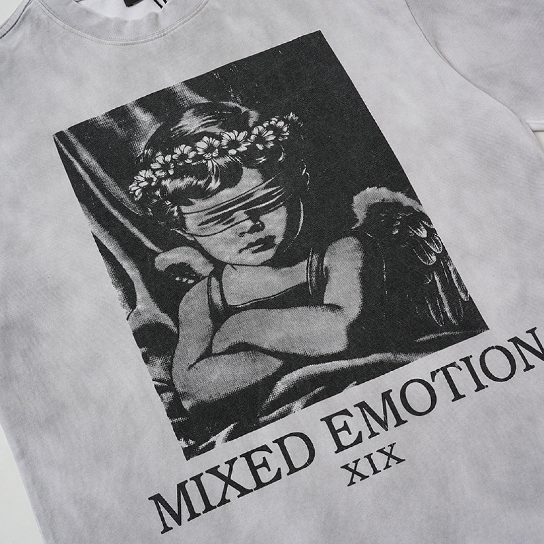 MIXED EMOTION Heather Grey Portrait Box Graphic T‑Shirt