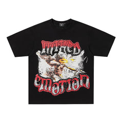 MIXED EMOTION Black Red Gothic Letter Portrait  T‑Shirt