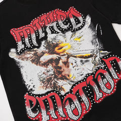 MIXED EMOTION Black Red Gothic Letter Portrait  T‑Shirt