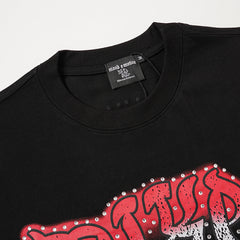 MIXED EMOTION Black Red Gothic Letter Portrait  T‑Shirt