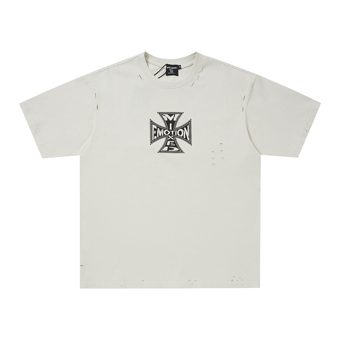 MIXED EMOTION Iron Cross Graphic Print T‑Shirt