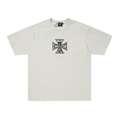 MIXED EMOTION Iron Cross Graphic Print T‑Shirt