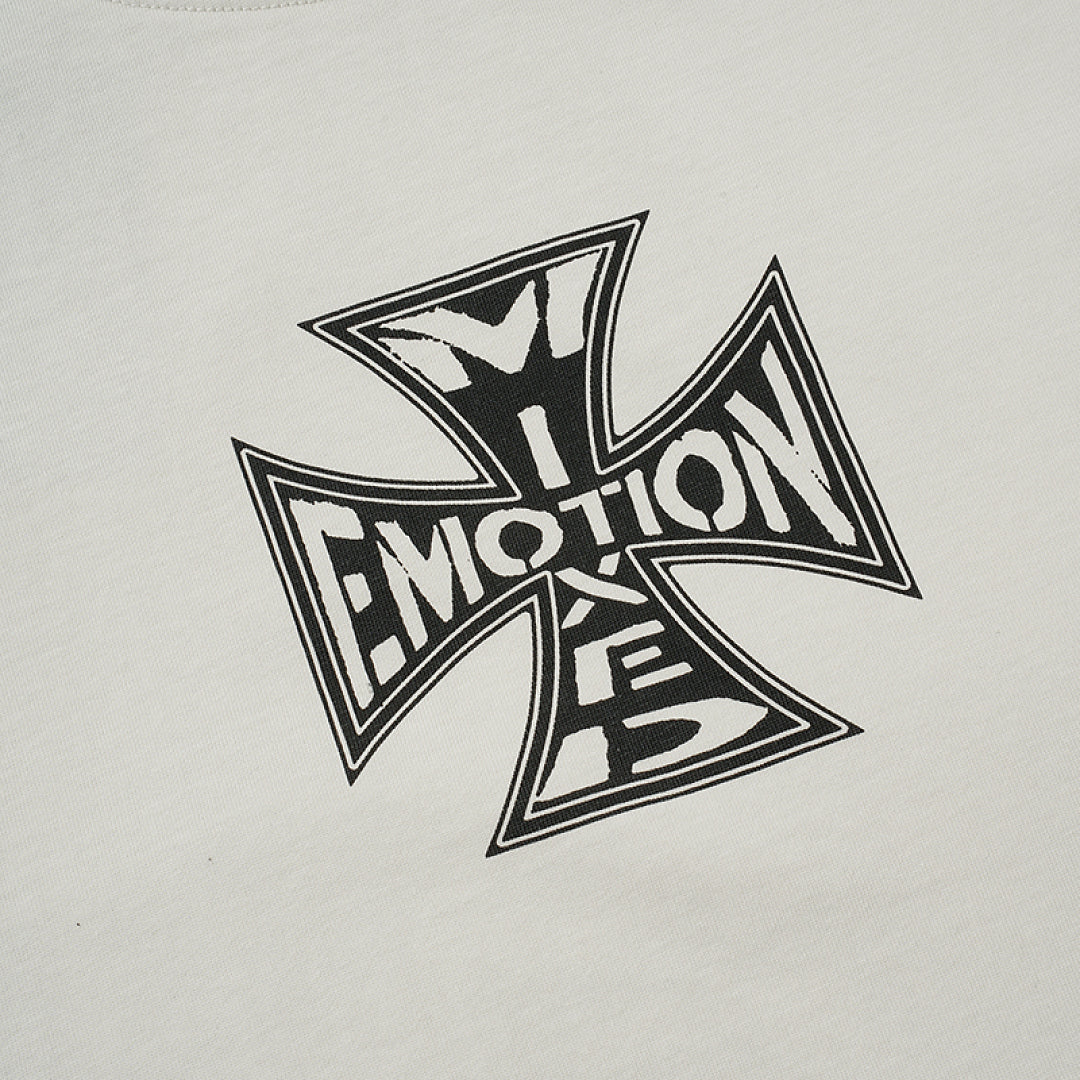 MIXED EMOTION Iron Cross Graphic Print T‑Shirt