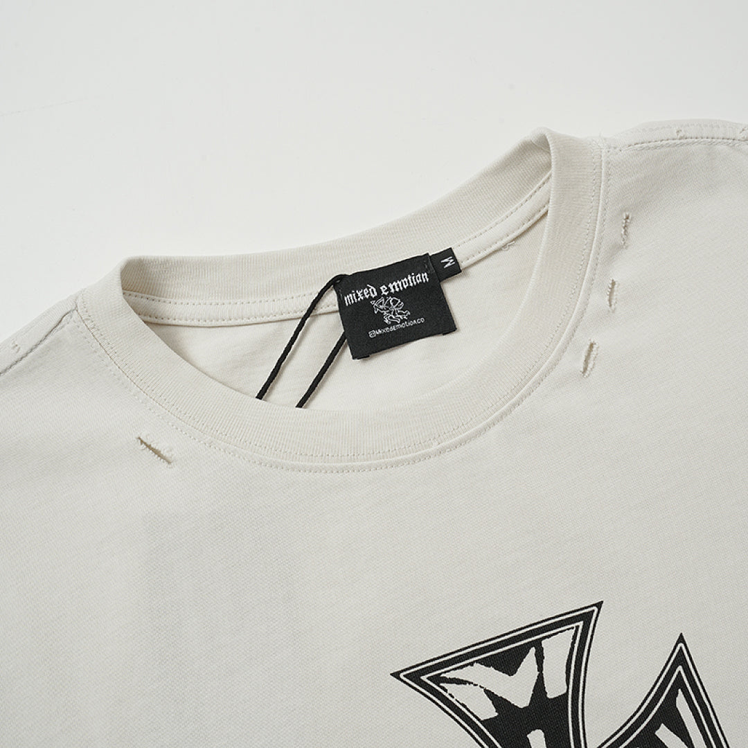 MIXED EMOTION Iron Cross Graphic Print T‑Shirt