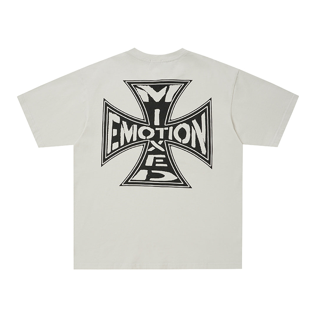 MIXED EMOTION Iron Cross Graphic Print T‑Shirt