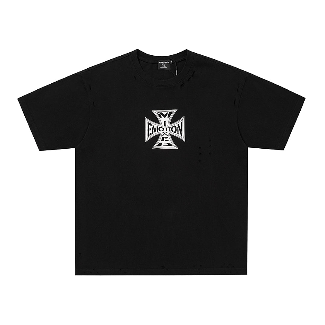 MIXED EMOTION Iron Cross Graphic Print T‑Shirt