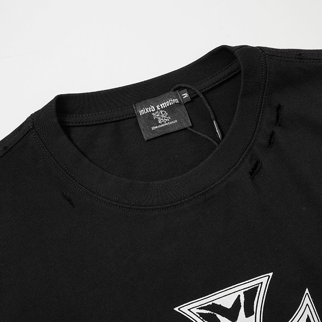 MIXED EMOTION Iron Cross Graphic Print T‑Shirt