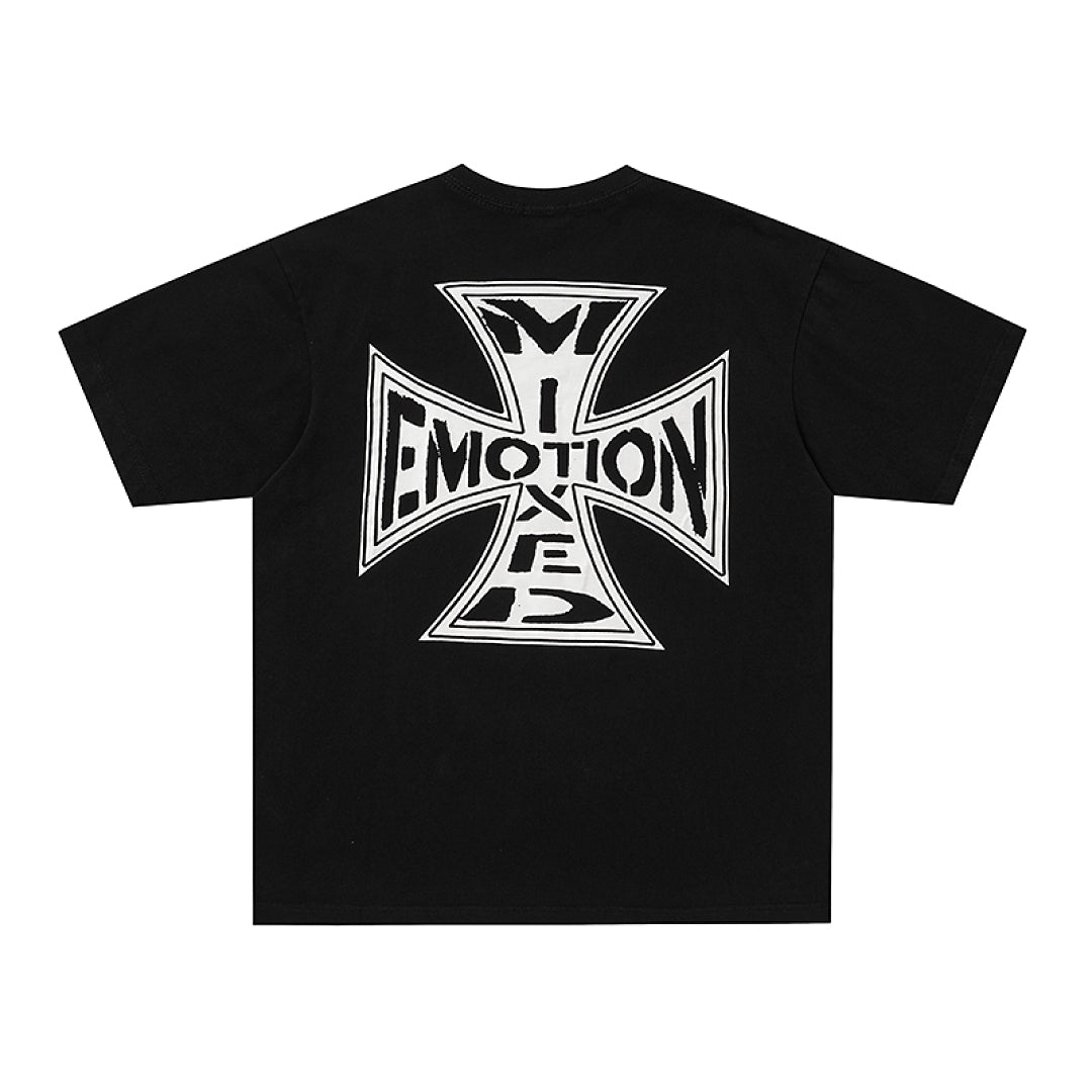 MIXED EMOTION Iron Cross Graphic Print T‑Shirt