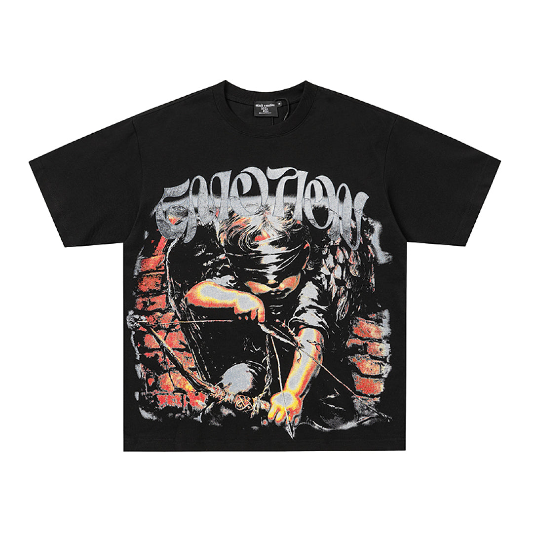 MIXED EMOTION Black Vintage Figure Graphic T‑Shirt