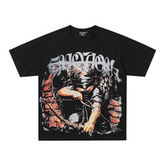 MIXED EMOTION Black Vintage Figure Graphic T‑Shirt