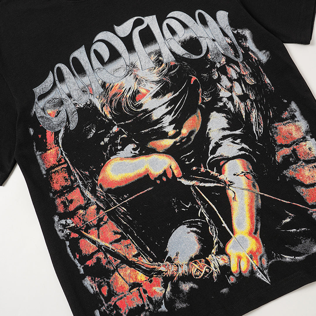 MIXED EMOTION Black Vintage Figure Graphic T‑Shirt