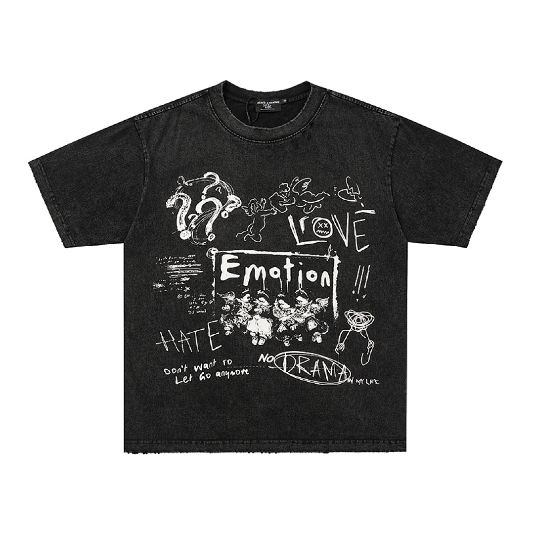 MIXED EMOTION Black Gothic Letter GraphicT‑Shirt