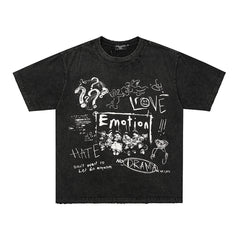 MIXED EMOTION Black Gothic Letter GraphicT‑Shirt
