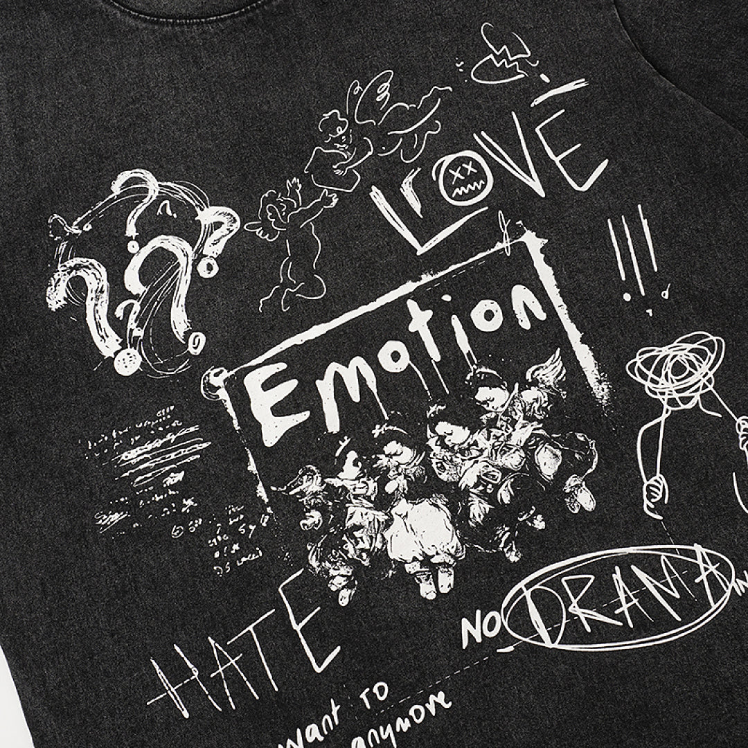 MIXED EMOTION Black Gothic Letter GraphicT‑Shirt