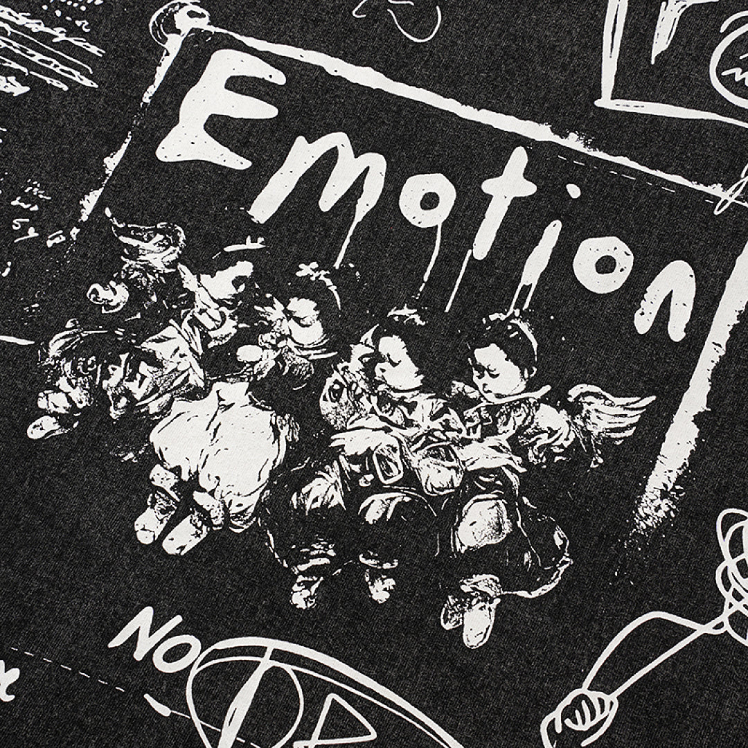 MIXED EMOTION Black Gothic Letter GraphicT‑Shirt