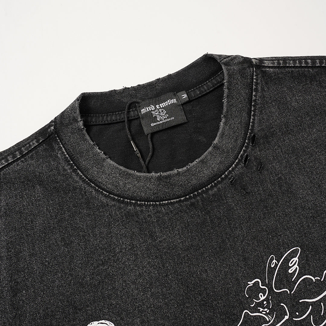 MIXED EMOTION Black Gothic Letter GraphicT‑Shirt