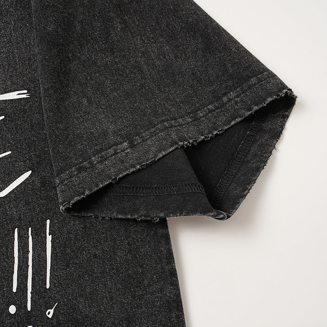 MIXED EMOTION Black Gothic Letter GraphicT‑Shirt