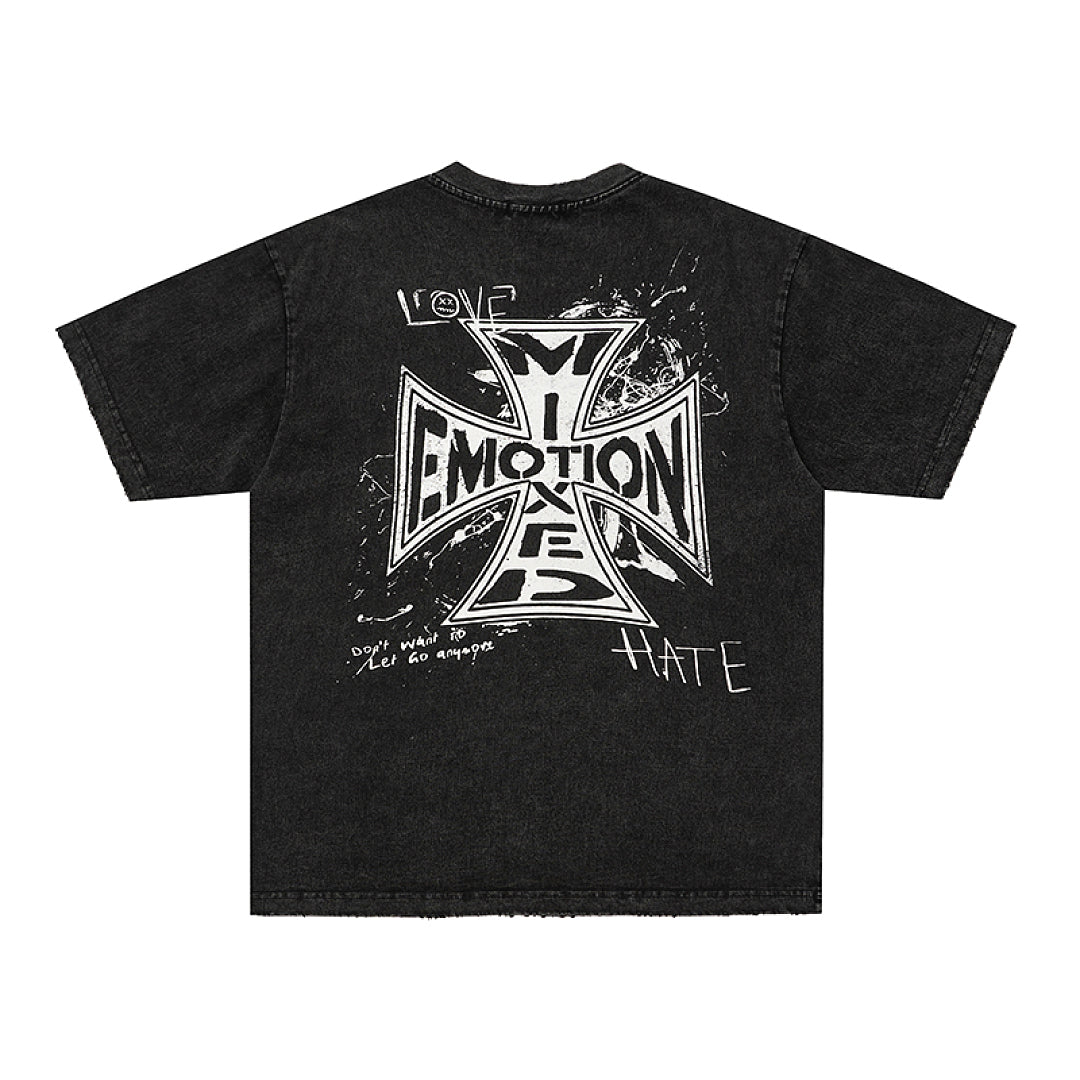 MIXED EMOTION Black Gothic Letter GraphicT‑Shirt