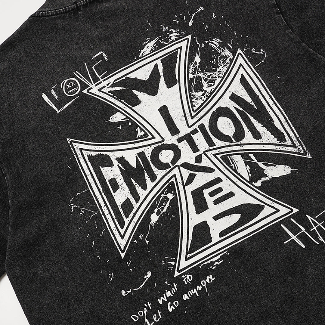 MIXED EMOTION Black Gothic Letter GraphicT‑Shirt