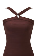VESPERA BANDAGE MINI DRESS - BROWN