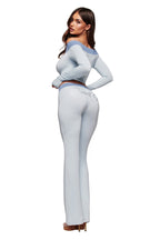 BLARE OFF SHOULDER TOP - TWO TONE POWDER BLUE