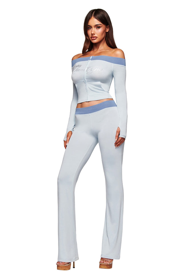 BLARE OFF SHOULDER TOP - TWO TONE POWDER BLUE Hover Image
